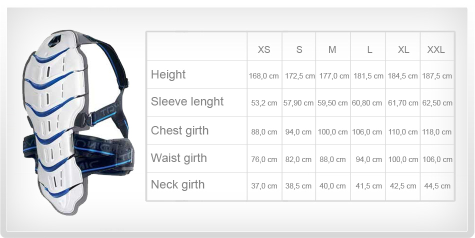 back protectors size chart