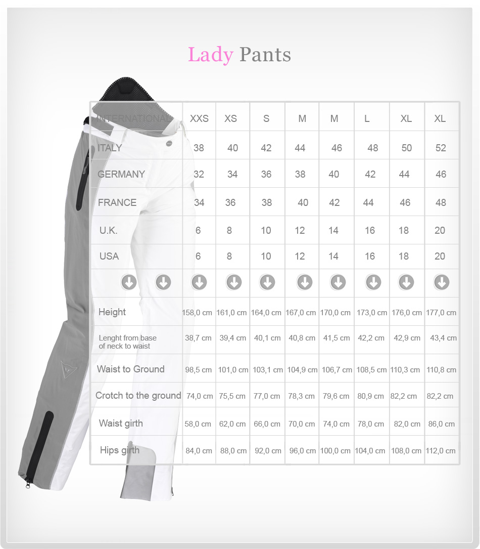 lady pants size chart