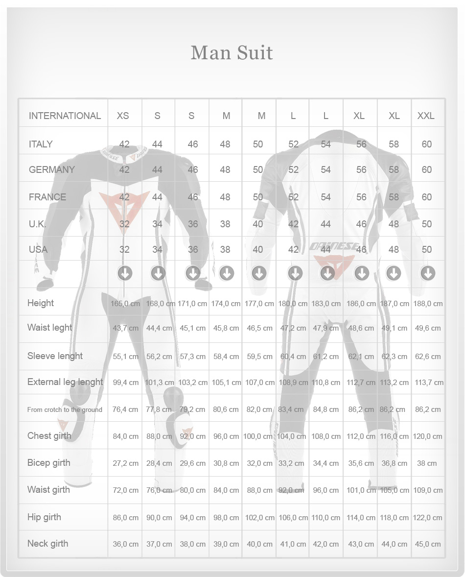 man suit size chart